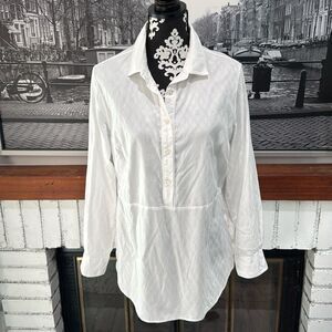 Brooks Brothers Women Blouse White Half Button Down Size 14 Long 100% Cotton